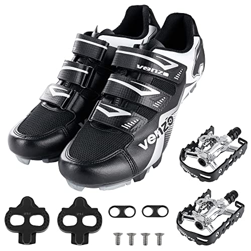 Venzo Men's Mountain Bike Bicycle Cycling Shoes with Multi-Function Clip-Less Pedal & Cleat - Compatible with Shimano SPD & Crankbrother Systems - Size 45