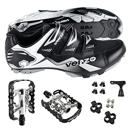 Venzo Men's Mountain Bike Bicycle Cycling Shoes with Multi-Function Clip-Less Pedal & Cleat - Compatible with Shimano SPD & Crankbrother Systems - Size 45