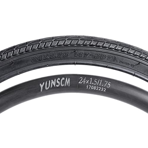 2 Pack 24" Bike Tires 24"x1.75"/ 47-507 Plus 2 Pack 24" Bike Tubes 24x1.50/1.75 AV 33mm Valve Compatible with 24 x 1.75 Bike Tire and Tubes (Black)