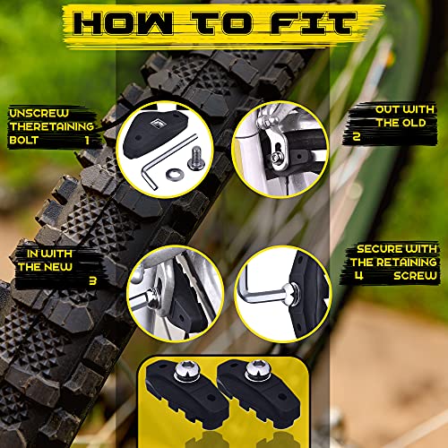 AIISAR Bike Brake Pads 2 Pairs of 50mm – Contemporary Designed C Shape Bike Parts with Installation Tool Caliper, Nut and Spacer