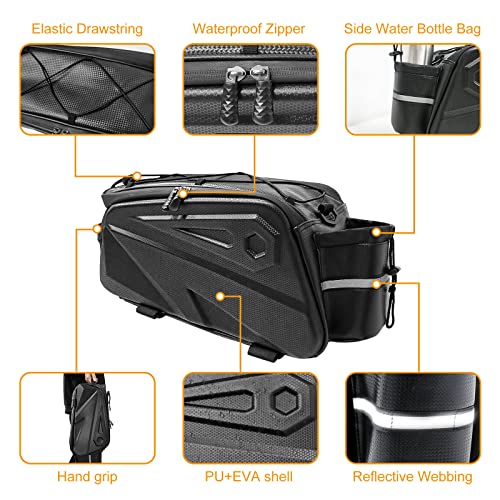 MONOSMIT Bike Rack Bag - Bike Trunk Reflective Rear Bag, 10L Capacity Waterproof Bike Carrier Backseat Bag, Double Water Resistant Zipper, Cycling Back Seat Cargo Pouch with Strap & Rain Cover