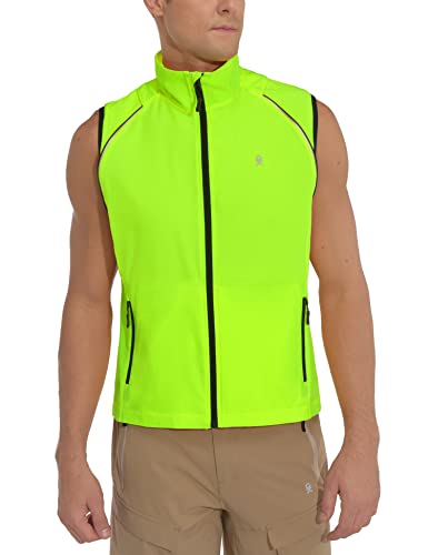 Little Donkey Andy Men's Quick-Dry Running Jacket, Convertible UPF 50+ Cycling Jacket Windbreaker with Removable Sleeves, Fluorescent Yellow L
