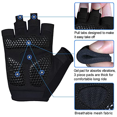 HuwaiH Cycling Gloves for Men/Women Anti Slip Shock Absorbing Biking Gloves Half Finger Gel Pad Bicycle Gloves Breathable Bike Gloves (Black, Large)