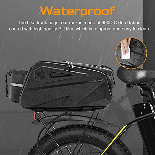 MONOSMIT Bike Rack Bag - Bike Trunk Reflective Rear Bag, 10L Capacity Waterproof Bike Carrier Backseat Bag, Double Water Resistant Zipper, Cycling Back Seat Cargo Pouch with Strap & Rain Cover