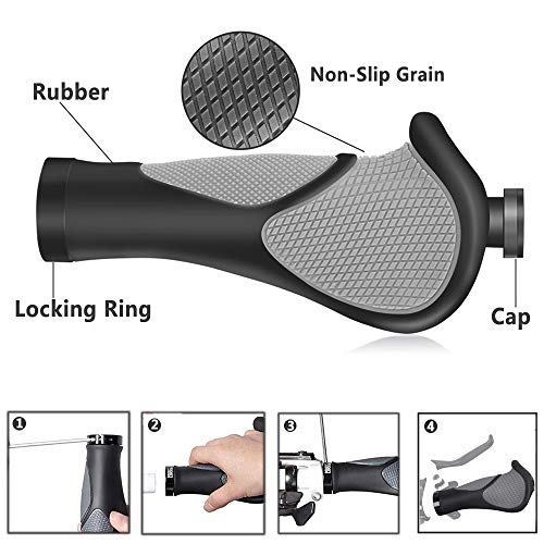 YAKAMOZ Bike Grips Handbars Comfort Soft Rubber Bicycle Handle Bar Grip with Anti-Slip Locking Ring fits 22.2mm Handlebar for MTB BMX Road Mountain Bike