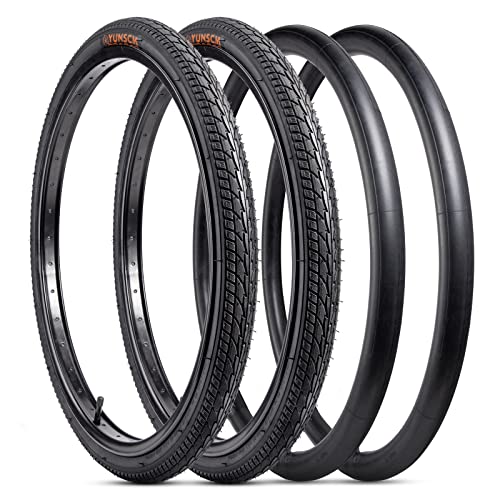 2 Pack 24" Bike Tires 24"x1.75"/ 47-507 Plus 2 Pack 24" Bike Tubes 24x1.50/1.75 AV 33mm Valve Compatible with 24 x 1.75 Bike Tire and Tubes (Black)
