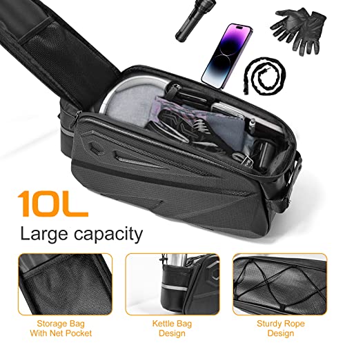 MONOSMIT Bike Rack Bag - Bike Trunk Reflective Rear Bag, 10L Capacity Waterproof Bike Carrier Backseat Bag, Double Water Resistant Zipper, Cycling Back Seat Cargo Pouch with Strap & Rain Cover