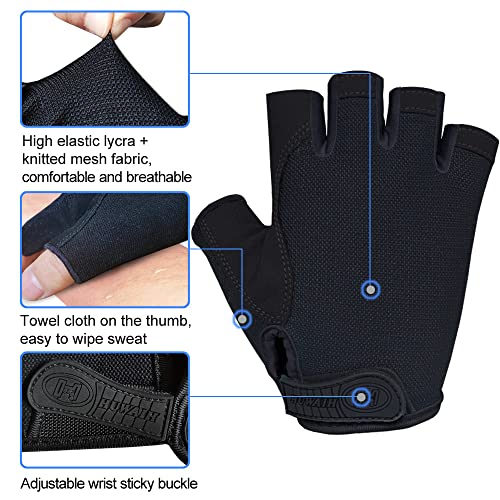 HuwaiH Cycling Gloves for Men/Women Anti Slip Shock Absorbing Biking Gloves Half Finger Gel Pad Bicycle Gloves Breathable Bike Gloves (Black, Large)