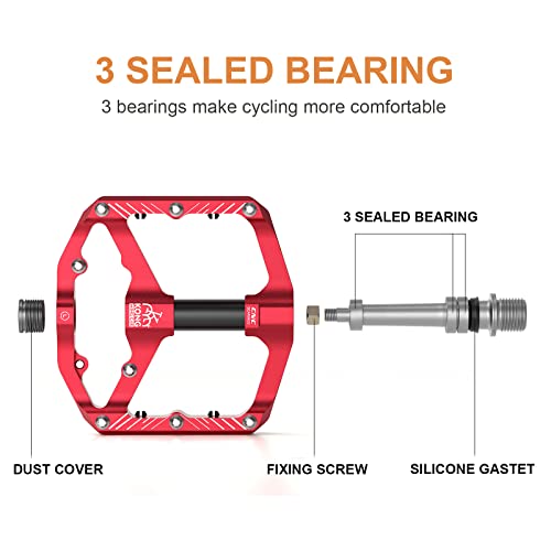 Mountain Bike Pedals with 3 Seal Bearing - 9/16" MTB Pedals Platform Lightweight - Non-Slip Bicycle Pedals for BMX MTB