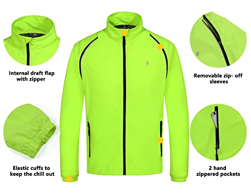 Little Donkey Andy Men's Quick-Dry Running Jacket, Convertible UPF 50+ Cycling Jacket Windbreaker with Removable Sleeves, Fluorescent Yellow L