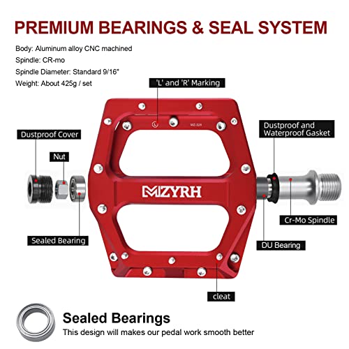 Lightweight Red Bike Pedals with Sealed Bearings