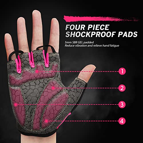 HTZPLOO Bike Gloves Cycling Gloves Biking Gloves for Men Women with Anti-Slip Shock-Absorbing Pad,Light Weight,Nice Fit,Half Finger Bicycle Gloves (Pink,Medium)