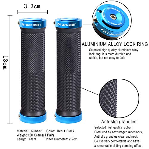 TOPCABIN Bicycle Grips,Double Lock on Locking Bicycle Handlebar Grips Rubber Comfortable Bike Grips for Bicycle Mountain BMX (Navy)