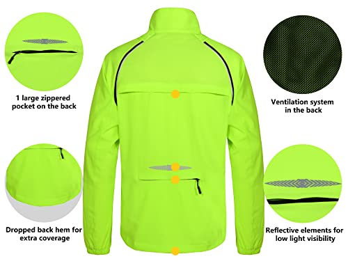 Little Donkey Andy Men's Quick-Dry Running Jacket, Convertible UPF 50+ Cycling Jacket Windbreaker with Removable Sleeves, Fluorescent Yellow L