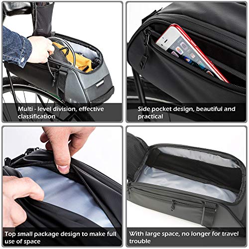 BAIGIO Bike Trunk Bag Waterproof Bicycle Rear Rack Pannier Cycling Carrier Bags Multifunctional Shoulder Pack with Lengthened Shoulder Strap