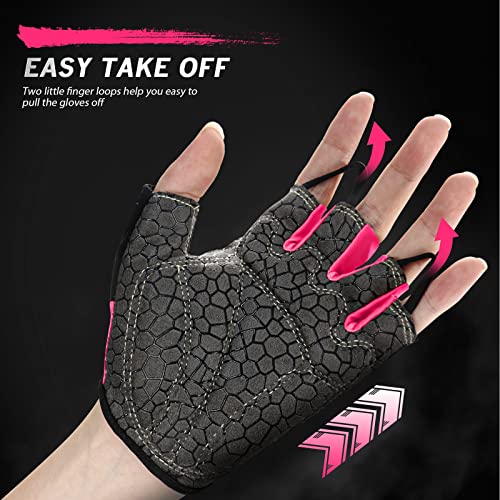 HTZPLOO Bike Gloves Cycling Gloves Biking Gloves for Men Women with Anti-Slip Shock-Absorbing Pad,Light Weight,Nice Fit,Half Finger Bicycle Gloves (Pink,Medium)