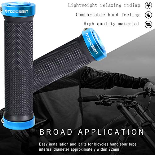 TOPCABIN Bicycle Grips,Double Lock on Locking Bicycle Handlebar Grips Rubber Comfortable Bike Grips for Bicycle Mountain BMX (Navy)