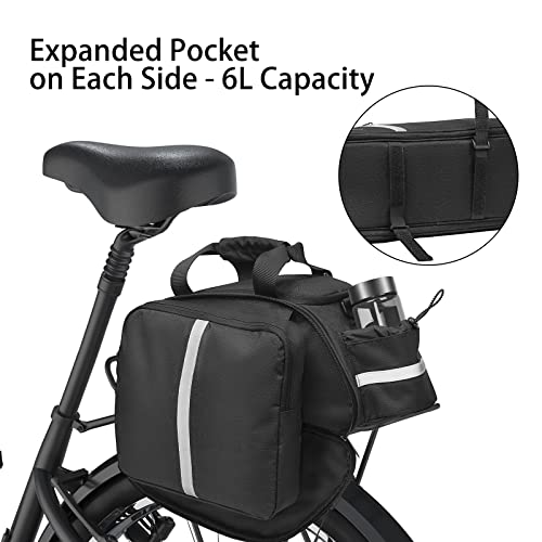 MOSISO Bike Rack Bag, Waterproof Bicycle Trunk Pannier Rear Seat Bag Cycling Bike Carrier Reflective Backseat Cargo Storage Luggage Saddle Shoulder Bag with Water Bottle Holder & Handle, Black