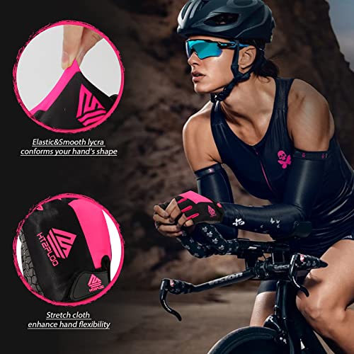 HTZPLOO Bike Gloves Cycling Gloves Biking Gloves for Men Women with Anti-Slip Shock-Absorbing Pad,Light Weight,Nice Fit,Half Finger Bicycle Gloves (Pink,Medium)