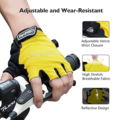 AKASO Cycling Gloves Half Finger Bicycle Gloves Shock-Absorbing Anti-Slip Breathable MTB DH Road Biking Gloves for Men/Women