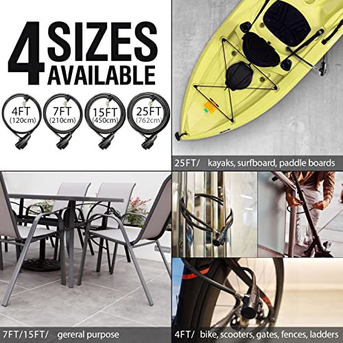 MARQUE Bike Lock with Key – 7FT 3/8” Straight Cable Locks with Keys, Anti-Theft Security Cable for Bicycles, Scooters, Kayaks, Paddle Boards, Gates
