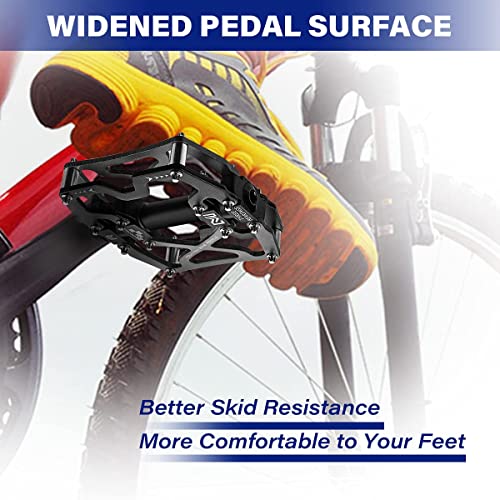 Mountain Bike Pedals Bicycle Pedal, BRGOOD Metal Bike Pedals 3 Sealed Bearings Flat Pedals Aluminum Alloy Cycling Pedal Platform for Mountain BMX MTB 9/16''(with Wrench and Shims)