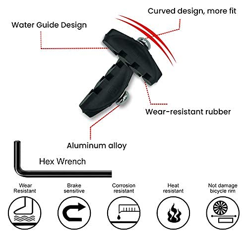 AIISAR Bike Brake Pads 2 Pairs of 50mm – Contemporary Designed C Shape Bike Parts with Installation Tool Caliper, Nut and Spacer