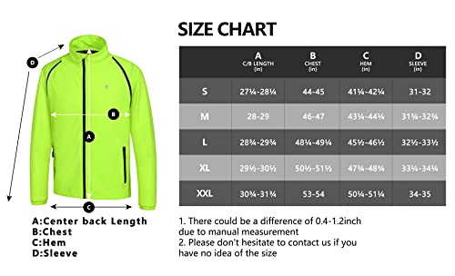 Little Donkey Andy Men's Quick-Dry Running Jacket, Convertible UPF 50+ Cycling Jacket Windbreaker with Removable Sleeves, Fluorescent Yellow L