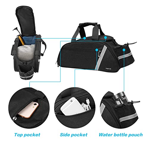 MOSISO Bike Rack Bag, Waterproof Bicycle Trunk Pannier Rear Seat Bag Cycling Bike Carrier Reflective Backseat Cargo Storage Luggage Saddle Shoulder Bag with Water Bottle Holder & Handle, Black