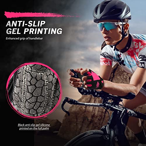 HTZPLOO Bike Gloves Cycling Gloves Biking Gloves for Men Women with Anti-Slip Shock-Absorbing Pad,Light Weight,Nice Fit,Half Finger Bicycle Gloves (Pink,Medium)