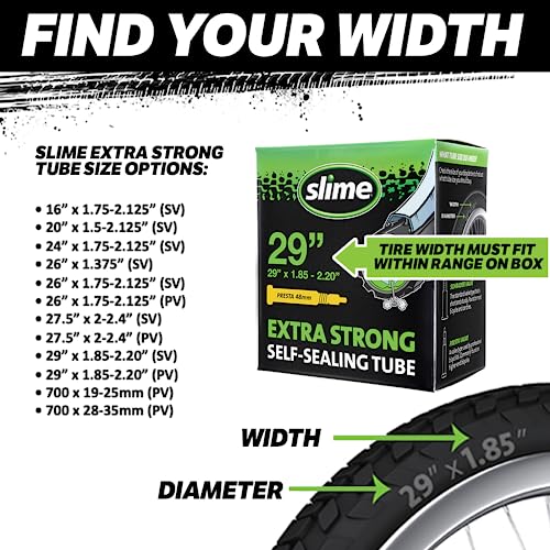 Slime 30074 Bike Inner Tubes with Slime Puncture Sealant, Extra Strong, Self Sealing, Prevent and Repair, Schrader Valve, 26" x1.75-2.125", Value 2-Pack