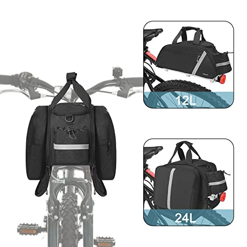 MOSISO Bike Rack Bag, Waterproof Bicycle Trunk Pannier Rear Seat Bag Cycling Bike Carrier Reflective Backseat Cargo Storage Luggage Saddle Shoulder Bag with Water Bottle Holder & Handle, Black