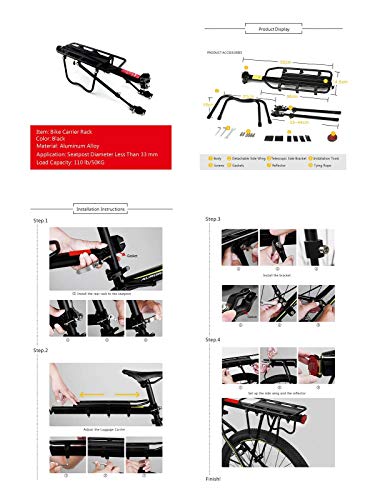 Adjustable Bike Rear Rack - 110 lbs Capacity