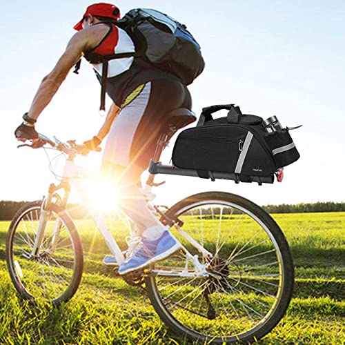 MOSISO Bike Rack Bag, Waterproof Bicycle Trunk Pannier Rear Seat Bag Cycling Bike Carrier Reflective Backseat Cargo Storage Luggage Saddle Shoulder Bag with Water Bottle Holder & Handle, Black