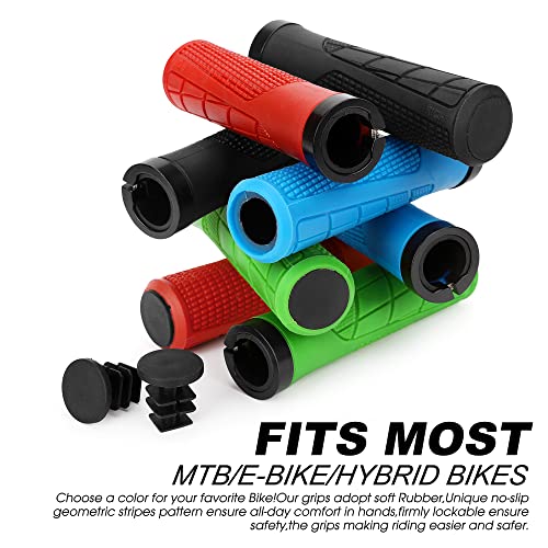Mountain Bike Grips - Bike Handle Grips with Single Lock On | Bicycle Bike Handlebar Locking Grips for MTB, E-Bike,Hybird Bike with Soft Non-Slip Pattern