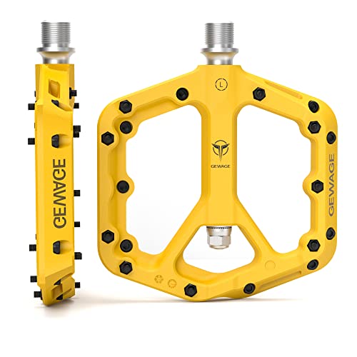 Mountain Bike Pedals - 9/16" Nylon Fiber Bicycle Flat Pedals -Bicycle Platform Pedals for Road Mountain BMX MTB Bike (Yellow)