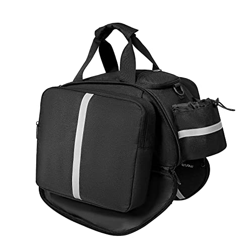 MOSISO Bike Rack Bag, Waterproof Bicycle Trunk Pannier Rear Seat Bag Cycling Bike Carrier Reflective Backseat Cargo Storage Luggage Saddle Shoulder Bag with Water Bottle Holder & Handle, Black