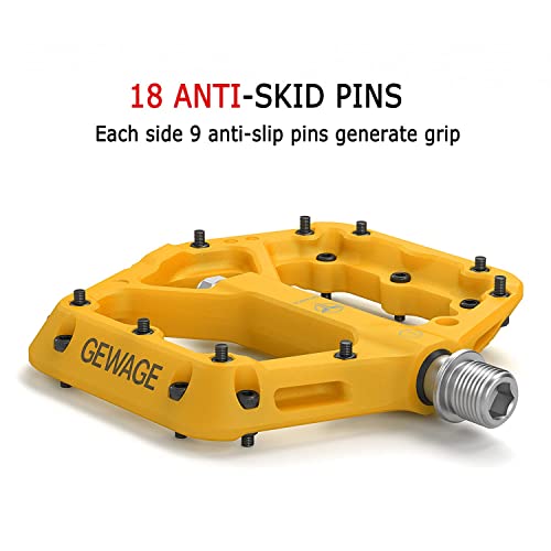 Mountain Bike Pedals - 9/16" Nylon Fiber Bicycle Flat Pedals -Bicycle Platform Pedals for Road Mountain BMX MTB Bike (Yellow)