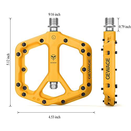 Mountain Bike Pedals - 9/16" Nylon Fiber Bicycle Flat Pedals -Bicycle Platform Pedals for Road Mountain BMX MTB Bike (Yellow)