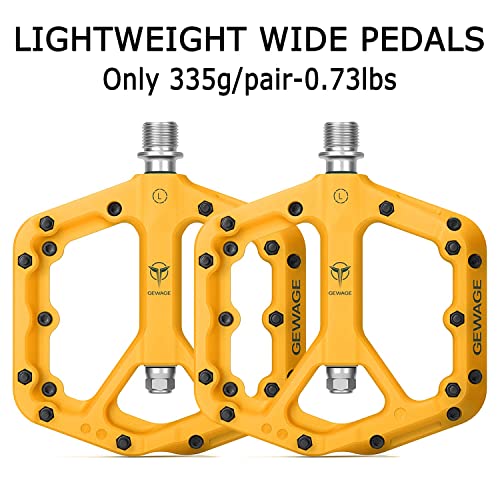 Mountain Bike Pedals - 9/16" Nylon Fiber Bicycle Flat Pedals -Bicycle Platform Pedals for Road Mountain BMX MTB Bike (Yellow)
