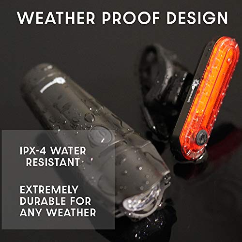 450 Lumens Bike Lights Front & Back Set - Waterproof & Rechargeable