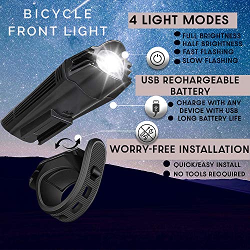 450 Lumens Bike Lights Front & Back Set - Waterproof & Rechargeable