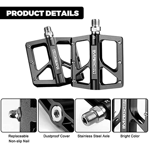 Imrider Aluminum Flat Pedals for Mountain and Road Bikes