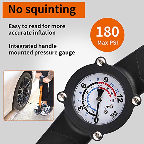 TOOLITIN Ergonomic Bike Pump with Gauge, 180 Psi