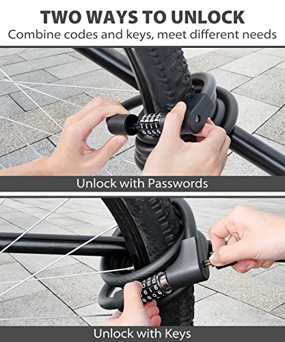 Sportneer Bike Cable Lock with Combo and Keys
