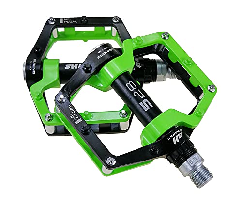 Shanmashi Black Green MTB Pedals with Non-Slip Studs