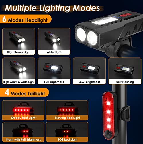 USB Rechargeable Bike Lights - 6 Modes, 3000LM