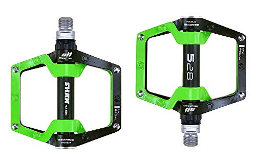 Shanmashi Black Green MTB Pedals with Non-Slip Studs