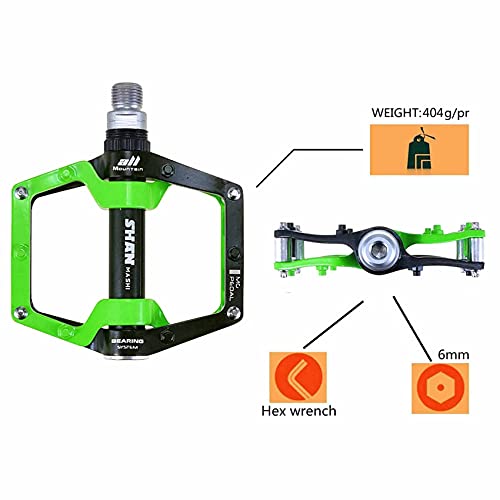 Shanmashi Black Green MTB Pedals with Non-Slip Studs