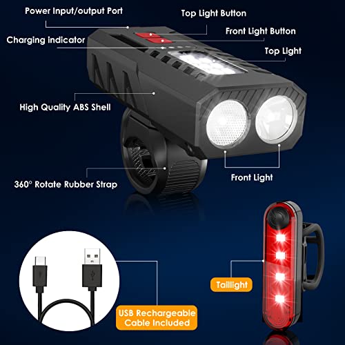 USB Rechargeable Bike Lights - 6 Modes, 3000LM
